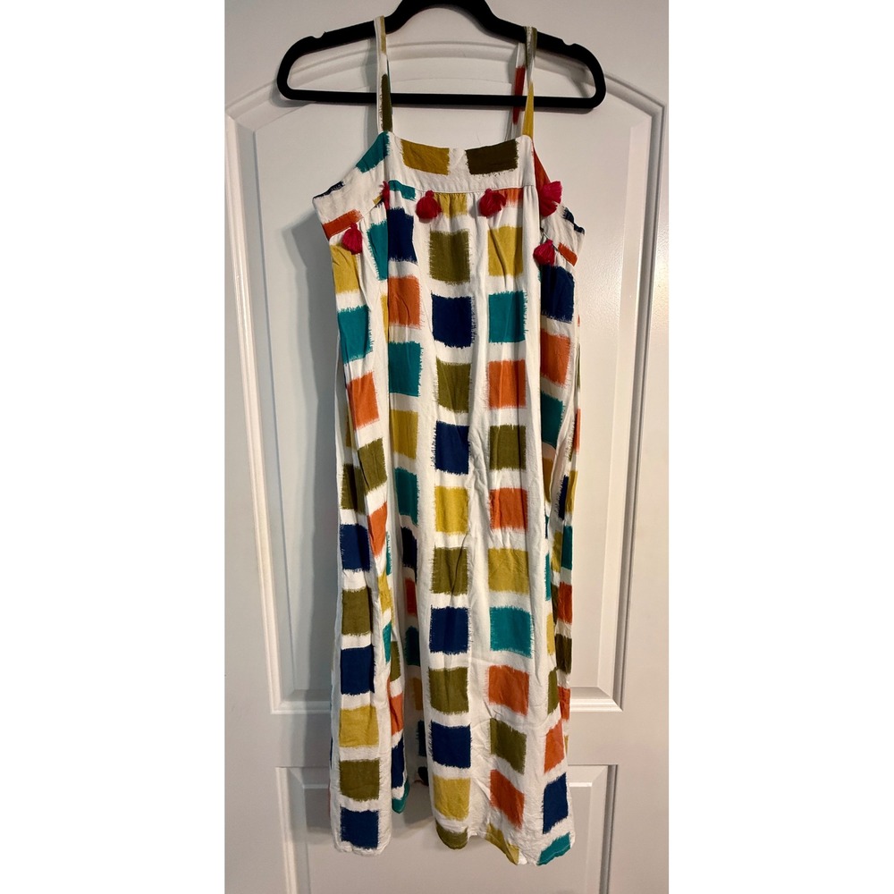 THML Midi Dress Medium Multicolor Tassel Boho Geometric Eclectic Festival Artsy